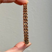 Vintage Hinged Rigid Curb Link Bangle Bracelet in Rosy 14k Gold - 6.75 inch interior