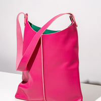 Wedge handbag - French lamb leather in Fuchsia pink - Luxury edition *06