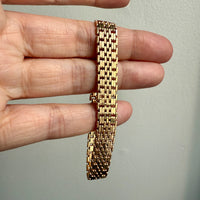 1943 Vintage Silky 18k Gold Wide Link Bracelet with Charm - 6.5 inch length
