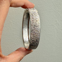 Swedish Vintage Textured Hinged Bangle in Silver- 7 inch interior circumference