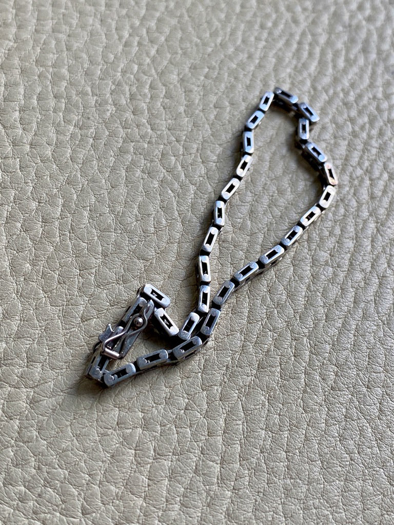 1950s 18k White Gold Vintage Slim Brick Link Bracelet - 7 inch length