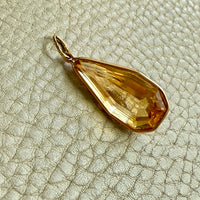 Midcentury Era 18k gold Large Droplet Faceted Citrine Pendant - 1.5 inch length