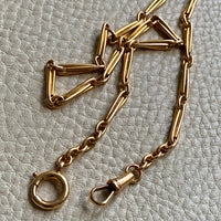Spanish 19th Century Antique Watch Chain Double Fetter, Hayseed Link Necklace in 18k gold - 16 inch length