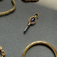 1830 Antique 18k Gold and Purple Amethyst Articulated Pocket Watch Key Pendant Fob