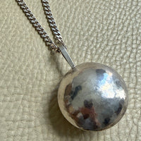 Vintage Silver Hammered Orb Pendant with Substantial Curb Chain - 23.8 inch length