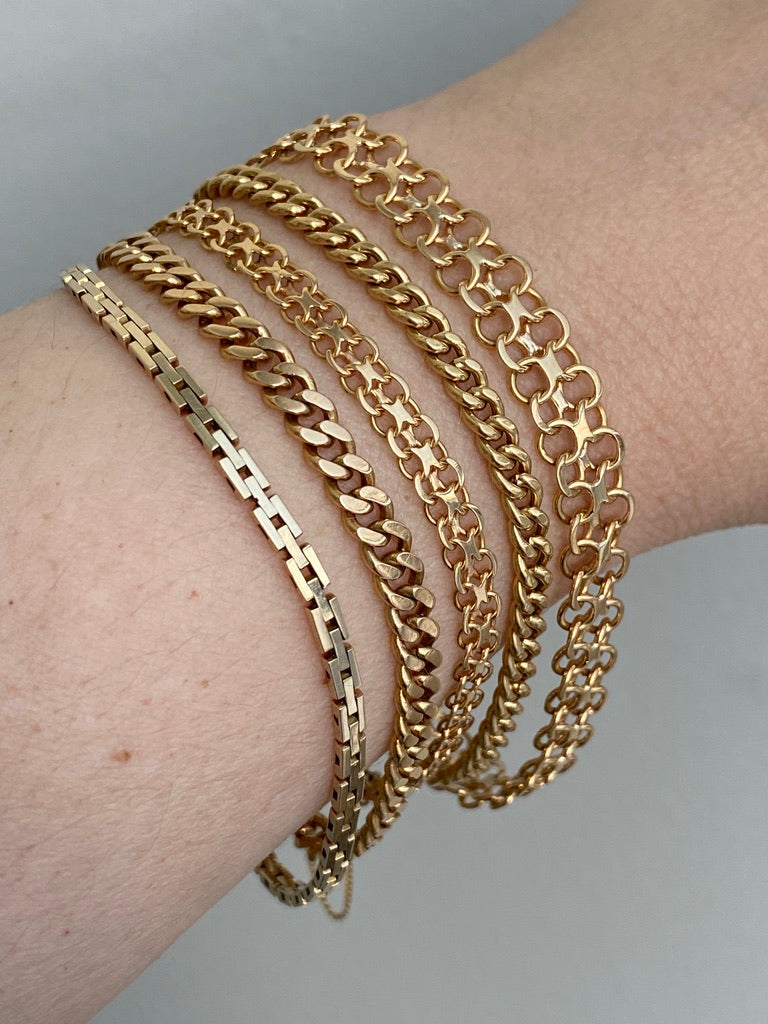 Danish vintage 14k slim brick link bracelet