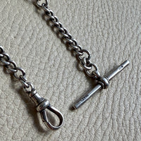 British Antique Sterling Silver Watch Chain with T-bar - choker necklace length - 15 inch overall length