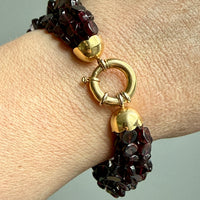 Vintage Italian Multi-Strand Garnet Bracelet with 18k Gold Bolt Clasp - Size 7-7.25 inch