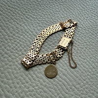 1943 Vintage Silky 18k Gold Wide Link Bracelet with Charm - 6.5 inch length