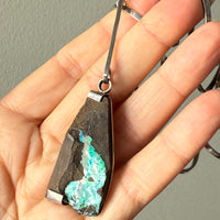 WHIMSICAL Large Swedish Vintage Handmade Spiral Pendant in Sterling Silver with Geometric Opal Stone Slab - Signed