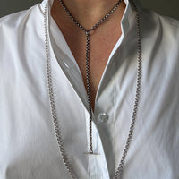 Lariat Style Antique Silver Rolo Link Necklace- 22.25 inch length