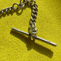 British Antique Sterling Silver Watch Chain with T-bar - choker necklace length - 15 inch overall length