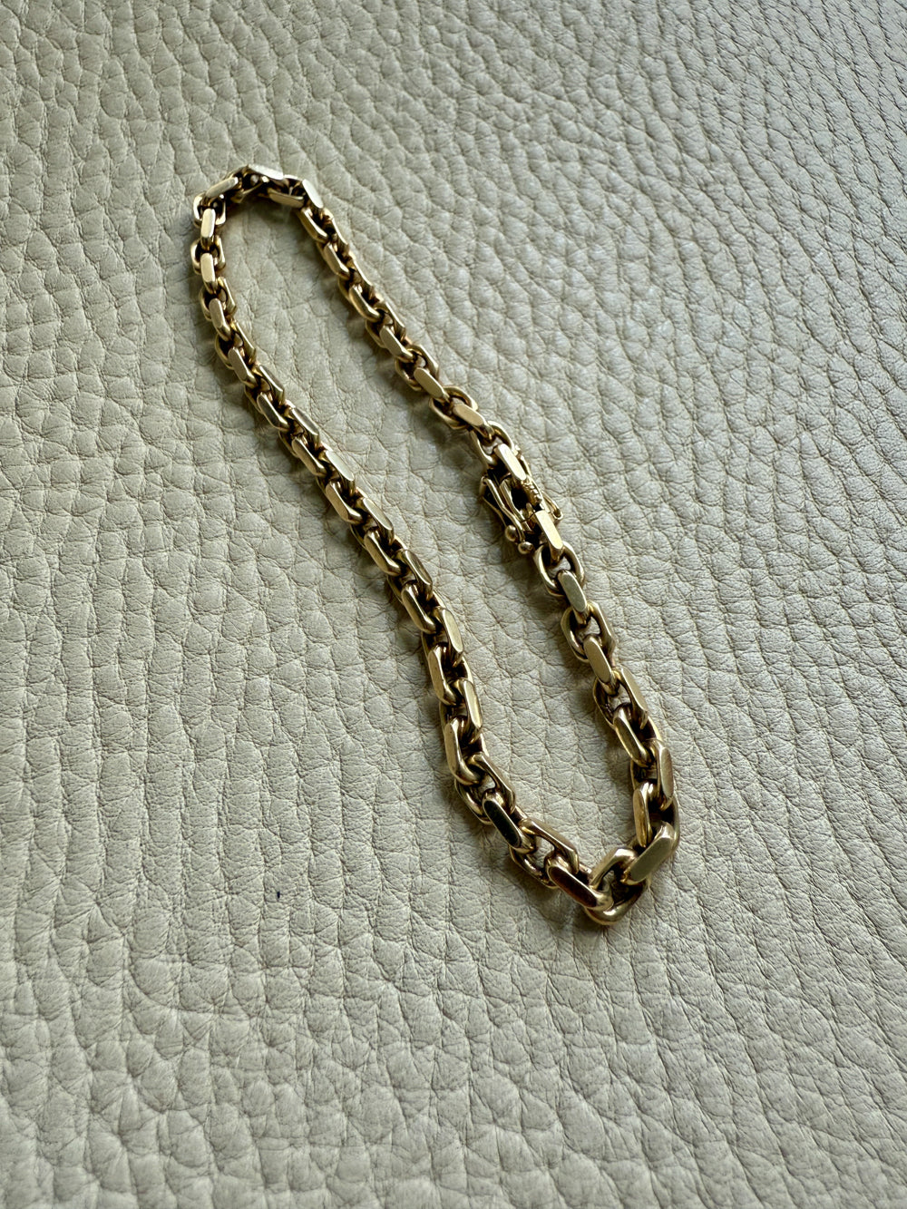 Vintage Biker Link Bracelet in 14k solid gold - Signed EEJ - 7.6 inch length