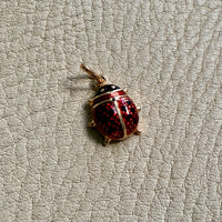 18k gold vintage charm or pendant - Red Enamel Ladybug