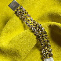 1940s Era Sterling Silver Handmade Link Chain Bracelet with 2 Rows of Turquoise Cabochons- 7.2 inch length