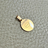 18k gold vintage charm or pendant - Etched Hexagon Medallion