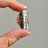 1955 Rare vintage sterling silver large face sewing ring - floral etching - Size 5