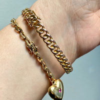 Vintage Hinged Rigid Curb Link Bangle Bracelet in Rosy 14k Gold - 6.75 inch interior