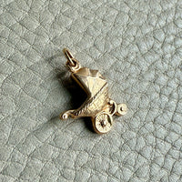 18k gold vintage charm or pendant - Baby Buggy, Baby Carriage