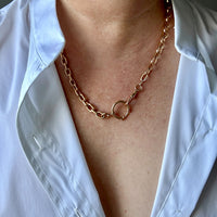 18k Gold Antique Rounded Biker Link Watch Chain Necklace Extender or Bracelet with Large Bolt Clasp - 9.2 inch length