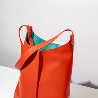 Wedge handbag - French lamb leather in Cherry red - Luxury edition *05