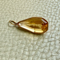 Midcentury Era 18k gold Large Droplet Faceted Citrine Pendant - 1.5 inch length
