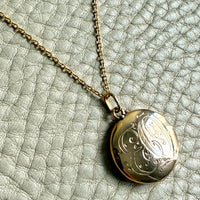 Vintage Hand Engraved Circular Locket Pendant in 18k Gold