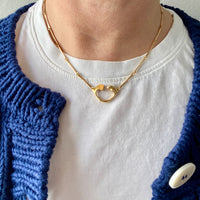 Finnish 18k gold bar link necklace with stylized heart centerpiece - 16.5 inch length