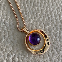 vintage swedish 18k gold pendant necklace with purple amethyst cabochon