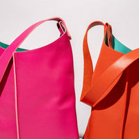 Wedge handbag - French lamb leather in Fuchsia pink - Luxury edition *06