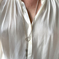 Lariat Style Vintage Rolo Link Necklace in Sterling Silver - 32.7 inch length