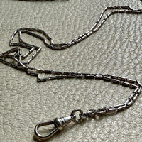 Early 1900s Antique PLATINUM Link Longuard Chain Necklace with Dog Clip - 31-62 inch length