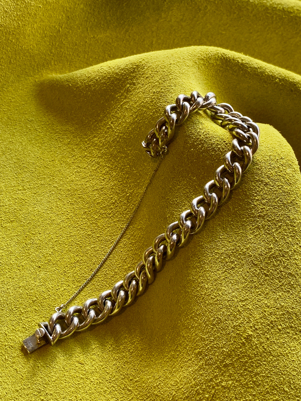Antique Silver Bernhard Hertz Hollow Puffy Curb Link  Bracelet - 6.9 inch interior circumference