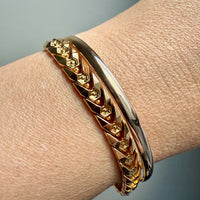 Chevron Dimensional Link Bracelet in 18k Gold - Vintage 1970s era - 7.3 inch length