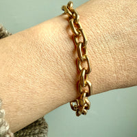Wow! 1941 Swedish Vintage CHONK Biker Link Bracelet in 18k Gold- 7.3 inch interior circumference