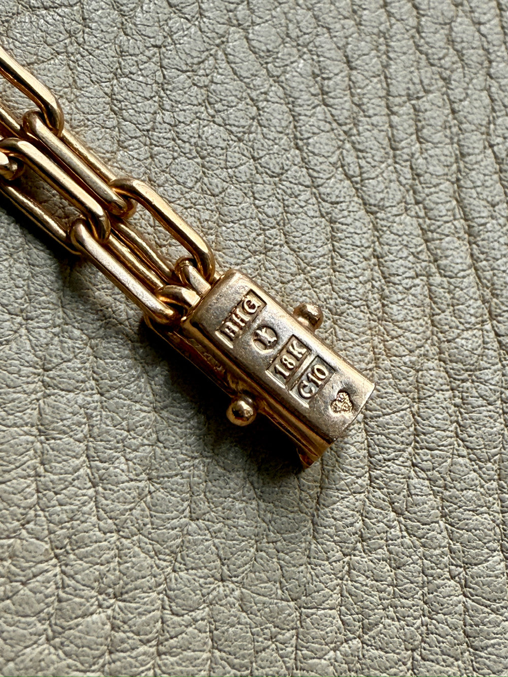 1977 Double Biker Chain Bracelet with Elongated Links - Vintage 18k Gold - 7.4 inch length
