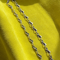 Scandinavian Vintage Silver Link Choker Necklace with Organic Dimensional Leaves - 16.2 inch length