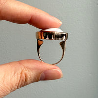 18k Gold Vintage Italian Cocktail Ring with Faceted White Stone - Size 7