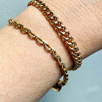 Vintage Hinged Rigid Curb Link Bangle Bracelet in Rosy 14k Gold - 6.75 inch interior