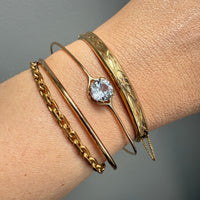 1950 Finnish Hinged Bangle with Geometic Botanical Flowers and Leaves Engraved Pattern 14k Yellow Gold - 6.8 inch interior