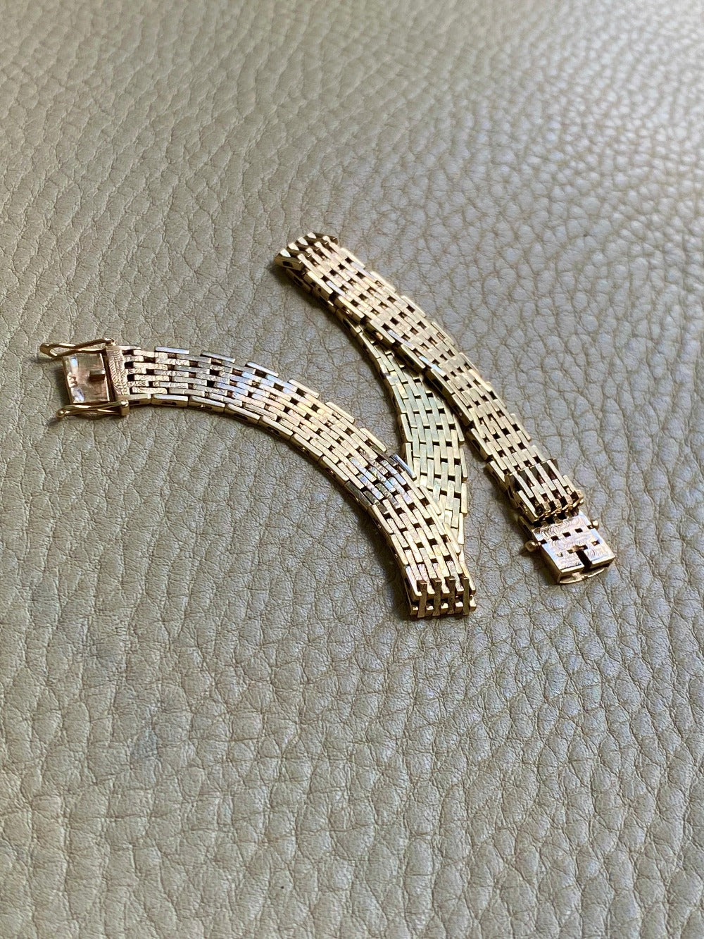 14k gold Danish brick link bracelet - textured and reversible - 7.75 inch length