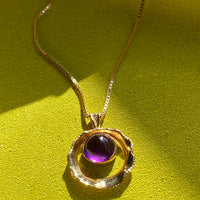 Pretty Purple Cabochon! 18k Yellow gold amethyst cabochon pendant - Swedish vintage