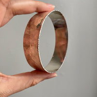 1975 Extra wide heavy hammered texture silver bangle by NOKO - size 8.1 inch