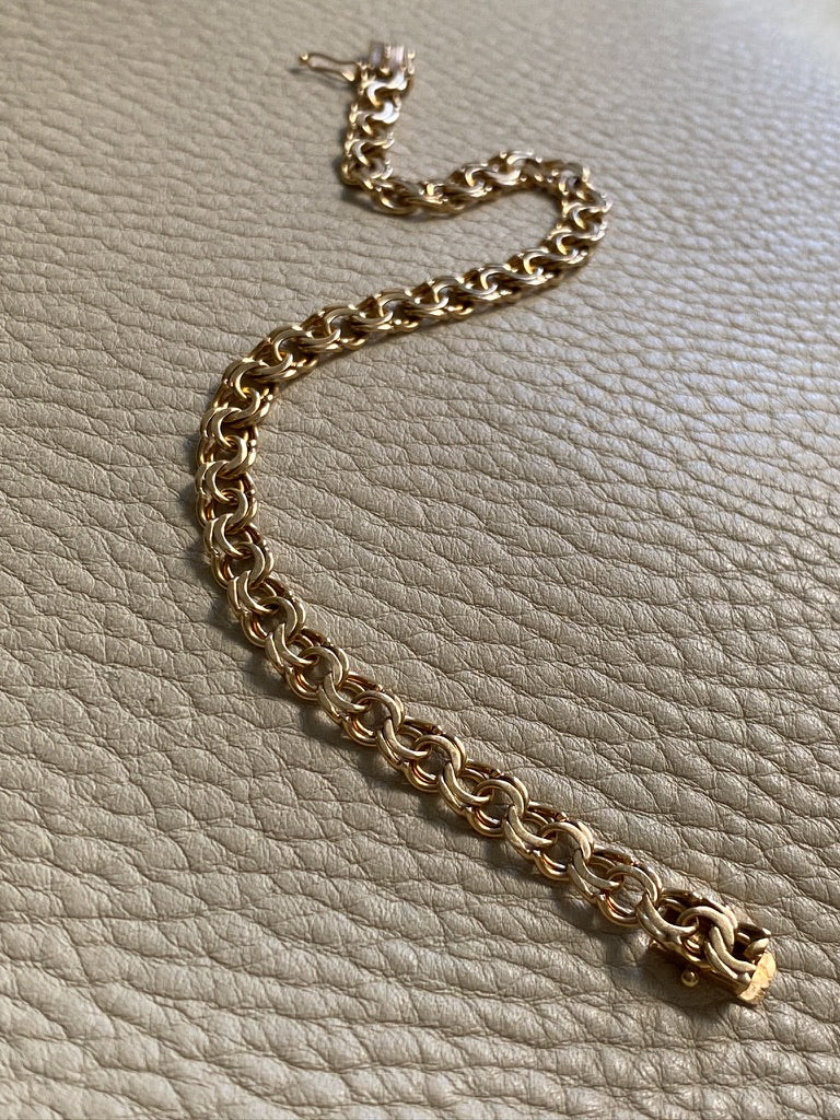 Vintage 1963 Double link solid 18k gold bracelet - 7.5 inch length