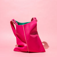 Wedge handbag - French lamb leather in Fuchsia pink - Luxury edition *06