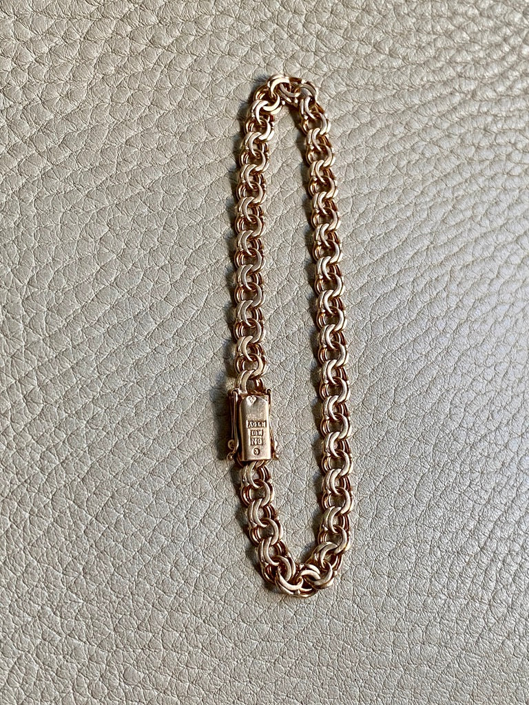 Vintage 1963 Double link solid 18k gold bracelet - 7.7 inch length