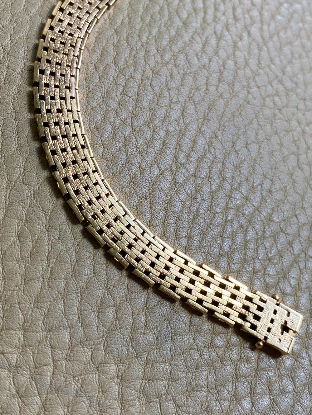 14k gold Danish brick link bracelet - textured and reversible - 7.75 inch length