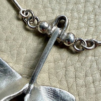 Brutalist Silver Rod Link Necklace with Organic Square Pendant and Large Faceted Crystal Quartz - 20.8 inch length