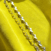 Scandinavian Vintage Silver Link Choker Necklace with Organic Dimensional Leaves - 16.2 inch length
