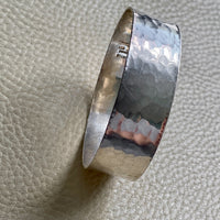 1975 Extra wide heavy hammered texture silver bangle by NOKO - size 8.1 inch